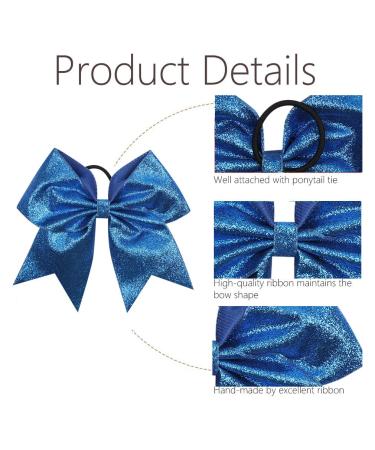 Oaoleer 7 Large Glitter Cheer Hair Bows - 6PCS Ponytail Holder Elastic Bands for Teen Girls College Sports - Handmade Royal Blue Cheerleader Bows Hair Ties - Buy Online on GoSupps.com