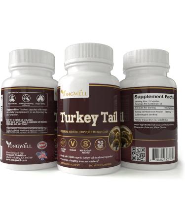 YongWell Turkey Tail Mushroom Natural Immune Support Wellness & Vitality | Vegan Gluten Free (100 Veggie Capsules / 50 Days Supply) - Buy Online on GoSupps.com