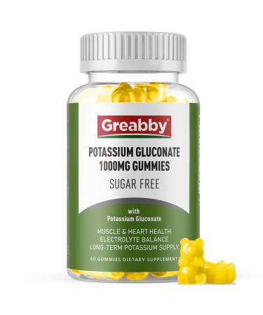 Potassium Gluconate 1000 mg Gummies Electrolyte Gummies Sugar Free for Women & Men Adults Support Muscle Cramps & Heart Health Chewable Potassium Supplement Vegan Source 60 Count