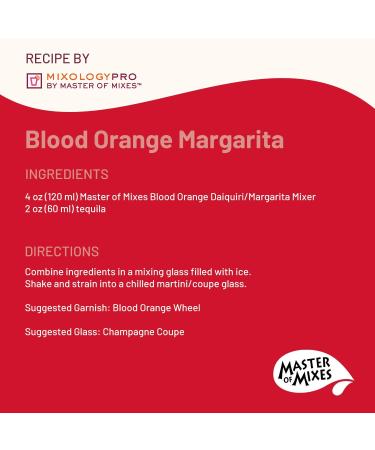 Master of Mixes Blood Orange Margarita Drink Mix - 1 Liter Bottle (33.8 Fl Oz) - Ready To Use - Individually Boxed - Buy Online on GoSupps.com