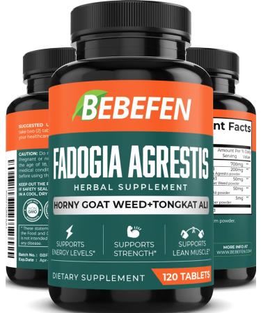 BEBEFEN Premium Fadogia Agrestis Supplement 3750 mg Per Serving with Horny Goat Weed Fadogia Agrestis Tongkat Ali Supports Performance Strength & Energy 120 Tablets