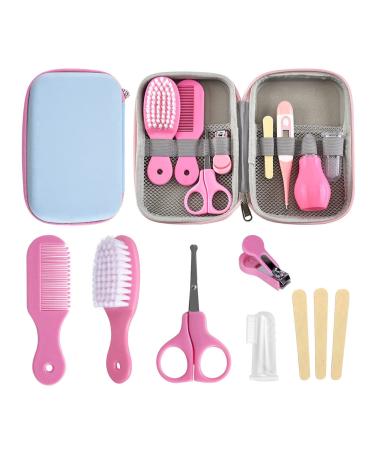 VolksRose 8 in 1 Baby Grooming Kit  Baby Safety Care Kit with Baby Brush Comb Nail Clipper Finger Toothbrush Scissors etc  Nursery Health Care Set for Newborns Infant  Pink A-pink-8pcs
