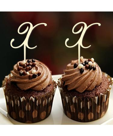 Initial X Cupcake Toppers Single Letter Monogram Name Flower Wreath Romance For Wedding Bridal Shower Party Decorations Reusable Custom Any Initial Birthday Gifts 6PCS Style-14