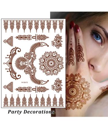 Brown Henna Temporary Tattoo Stickers - 80+ Exquisite Lace Flower Mandala Elephant Patterns - Waterproof Fake Tattoos for Women - 6Pcs Set - Buy Online on GoSupps.com