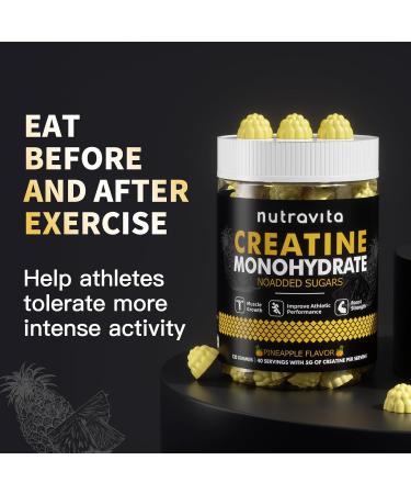 Creatine Monohydrate Gummies - Sugar Free Vegan 5g per Serving Pineapple Flavor - 120 Count for Men & Women - Buy Online on GoSupps.com