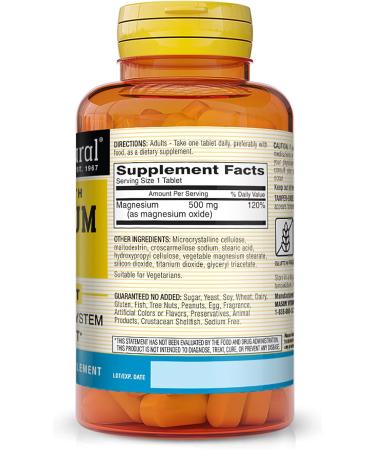 Mason Natural Magnesium 500mg Extra Strength Tablets - Supports Healthy Heart & Nervous System, Muscle Function & Recovery - Essential Nutrient, 100 Count - Buy Online on GoSupps.com