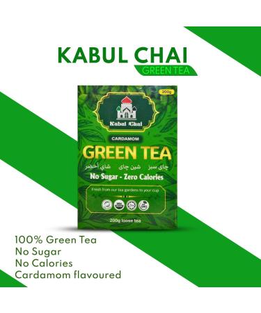 Kabul Chai 200 gram Loose Leaf Green Tea Cardamom Flavor Easy to Brew Pure Kabul Chai Clean Green Infusion & Smooth Grassy-Sweet Notes Loose Leaf Tea - Buy Online on GoSupps.com