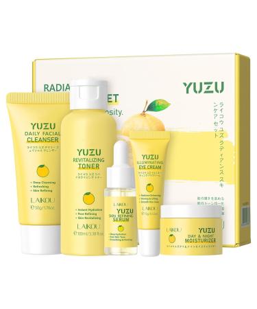 5Pcs Grapefruit Hydrating Skin Care Set for Teen Girls and Women, Essential Moisturizing Skin Care Set Includes Facial Cleanser, Toner, Cream, and Lotion