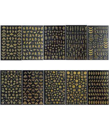 10 Sheets Gold Flowers Nail Art Stickers - 3D Self-Adhesive Floral Decals for Women | Metallic Nail Decor & Manicure Accessories - Buy Online on GoSupps.com