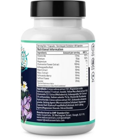 Saffron Chamomile Ashwagandha Melatonin Alternative Natural Sleep Aid - Vegan Halal Gluten-Free | 60 Nights - Buy Online on GoSupps.com