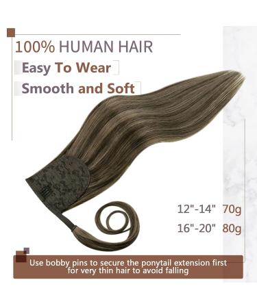 Buy Runature 45cm Ponytail Extensions - Real Human Hair Braid - Dark Brown & Ash Brown Highlights - Buy Online on GoSupps.com