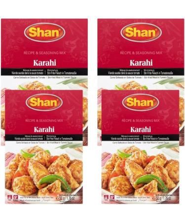 Shan Recipe & Seasoning Mix Karahi 50g - 4 Pack | Stir-Fried Meat In Tomato Sauce No Preservative No Artifical Food Colour. - Buy Online on GoSupps.com