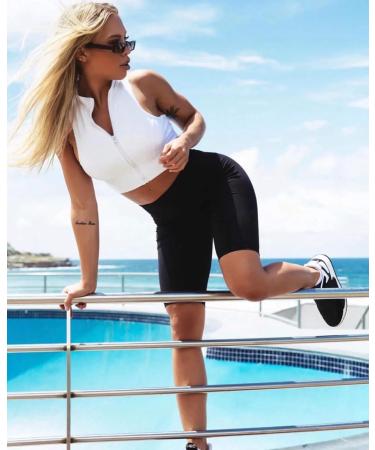 Women's High Waist Biker Shorts with Pockets | Tummy Control Spandex Leggings for Yoga Running & Exercise - Black & Gray - Buy Online on GoSupps.com