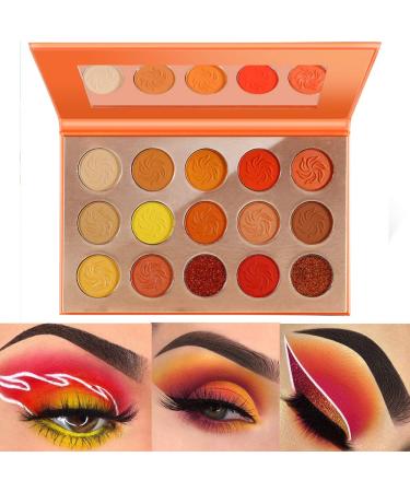 DE'LANCI Orange Eyeshadow Palette Fall Makeup Matte Shimmer Pressed Glitter Eye shadow 15 Warm Color Shadows Sunset Makeup Palette Nature Tone Eye-catching Chili Pallete Orange Red