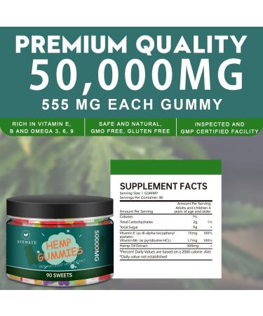Hemp Gummies 50000mg Natural Hemp Oil Infused Fruit Flavored Gummy - 90 Gummies - Buy Online on GoSupps.com