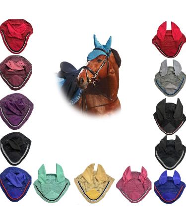 Spire Horse Soft Crochet Fly Veil Breathable Cotton Ear Net Hood Horse fly Control Masks Protector Bonnets (Cob Royal Blue/Black-Red) Cob Royal Blue/Black-Red - Buy Online on GoSupps.com