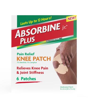ABSORBINE JR. Pain Relieving Knee Patch, 6 Count Menthol and Camphor Patches, Up to 12 Hours of Joint Stiffness and Muscle Soreness, White