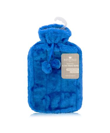 Revitale Luxury Cosy Faux Fur Pom Pom Hot Water Bottle - 2 Litre (Royal Blue)