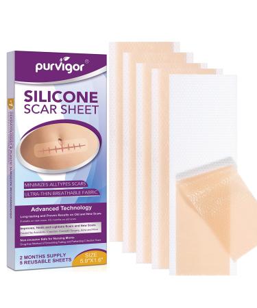 Silicone Scar Removal Sheets (Pack of 4-5.9 x 1.6) Silicone Scar Strips for Body Scar Surgical Scar Burn Scar Acne Scar and Keloid Scar Treatment (2 Month Supply)