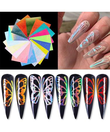 Butterfly Reflections Nail Stickers - 16 Sheets Holographic Butterfly Wings Nail Art Decals 3D Vinyls Nail Stencil for Nails Manicure Tape Adhesive Foils DIY Decoration - Buy Online on GoSupps.com