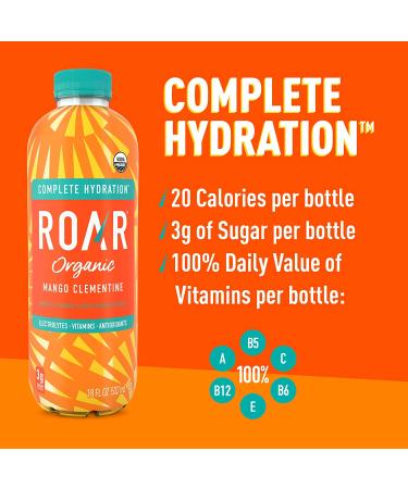 Roar Organic Electrolyte Infusions - USDA Organic Mango Clementine - Antioxidants B Vitamins - Low-Calorie, Low-Sugar, Low-Carb - 18 Fl Oz (Pack of 12) - Buy Online on GoSupps.com