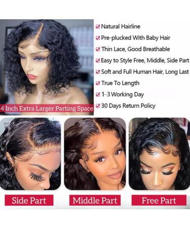 12 Inch Short Curly Lace Front Wig - Virgin Human Hair, Natural Color, 150% Density - Water Wave Bob Wig for Women - Buy Online on GoSupps.com