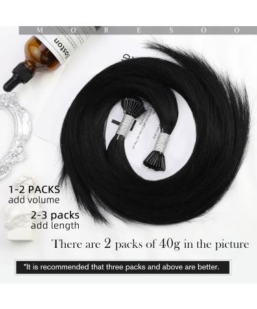 Moresoo I Tip Extensions - Real Hair Bonding Extensions Black Keratin Pre-Bonded 40g/Pack 16 inch/40 cm #1 I-Tip Hair Extensions - Buy Online on GoSupps.com