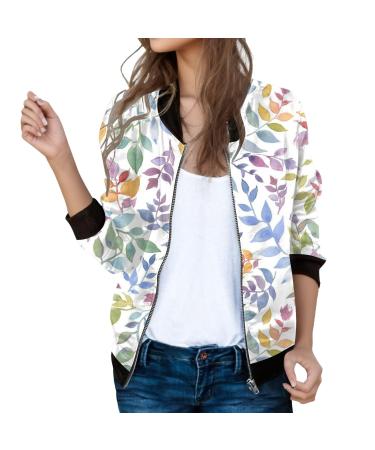 Bomber jacket Women Light with flower pattern women casual jacket Aviation jacket zip summer jacket short outwear college jacket long arm casual jackets women's clothing green m