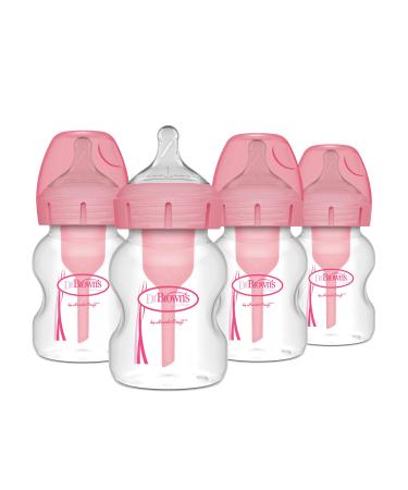 Dr. Brown's Natural Flow Options + Wide-Neck Bottle Pink Print 4 Pack 5 Ounce