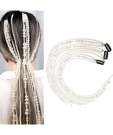 Minkissy Beaded hair clip Faux Pearls Strand Tassel Chain Hair Accessories Ponytail Decor Hair Extensions Hair Decoration for Party Wedding Daily - Buy Online on GoSupps.com