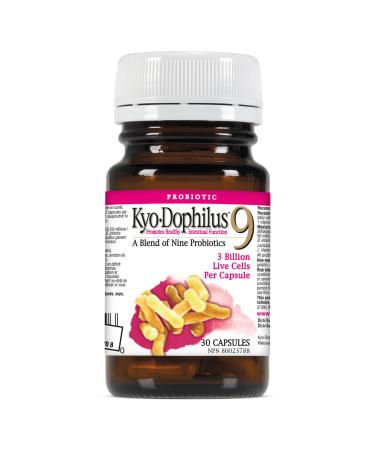 Kyolic - Kyo-Dophilus Probiotic 9 Strain 3 Billion 30 Capsules - Lactobacillus and Bifidobacterium Probiotic Supplement - Healthy Gut Intestinal Flora Indigestion Relief & Bowel Movement Supplement 30 count (Pack of 1)