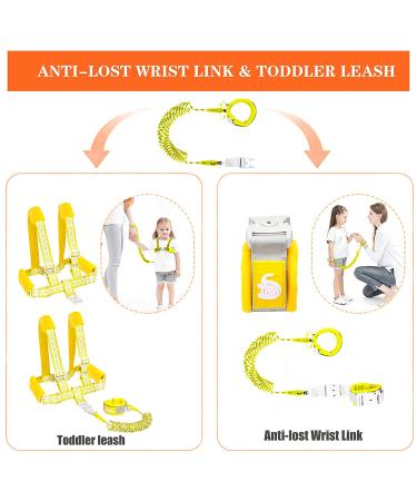Toddler Safety Harness with Lock and Anti Lost Wrist Link, Reflective Tape Liner - Yellow Leash (6.5ft) - Buy Online on GoSupps.com