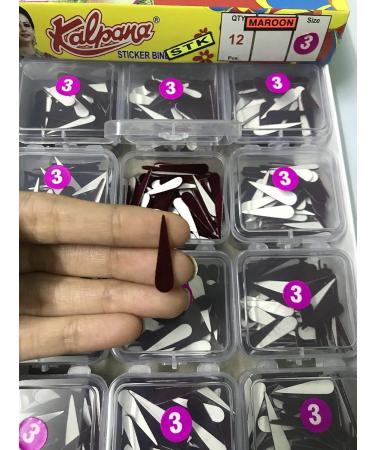 Kalpana Women's Maroon Bindi Slim Tilak Stickers | Pack of 12 | 3 Size | International Shipping - Buy Online on GoSupps.com