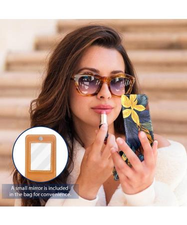 Buy Stylish Leather Lipstick Case Organizer with Mirror - Mini Lip Gloss Holder | Abstract Leaves Design - Buy Online on GoSupps.com