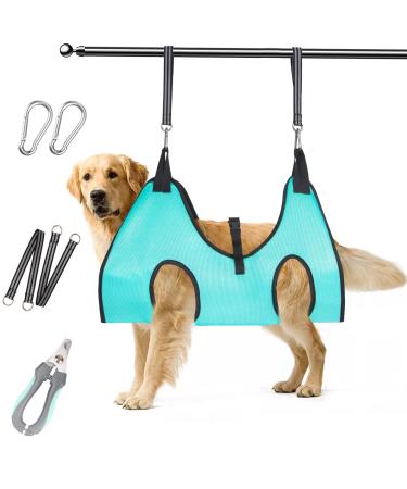 AOMEES Pet Dog Grooming Hammock Harness for Cats & Dogs, Dog Hanging Harness for Nail Trimming, Dog Sling for Nail Clipping, Dog Hammock Hanger Holder for Nail Trimming with Nail Clipper XXL for large dog 120lb Green
