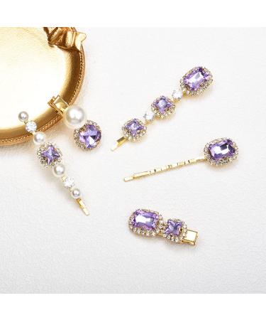 Vintage Rhinestone Decorative Hair Clips - Handmade Purple Crystal Pearl Barrettes | Elegant Gold Metal Hair Accessories for Women and Girls - Buy Online on GoSupps.com