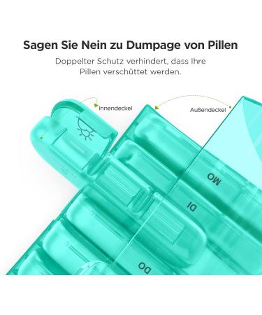 Auvon Weekly Pill Box - 7 Days 3 Compartments - Portable Tablet Organizer for Medications Vitamins & Supplements (Cyan) - Buy Online on GoSupps.com