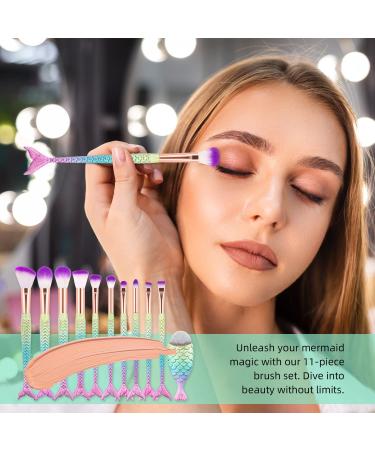 11pcs Premium Synthetic Mermaid Makeup Brush Set for Blush Highlight Concealer - 2-Purple - Buy Online on GoSupps.com