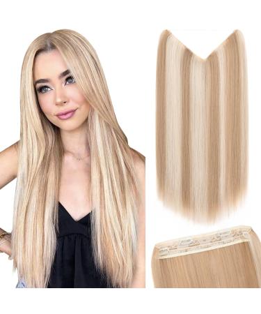 Silk-Co hair extension with rubber band 40cm smooth extensions with wire and clips adjustable Secrets hair part synthetic hair extensions for women honey blonde highlight blonde blonde 40 cm honey blonde highlight bleaching blonde - Buy Online on GoSupps.com