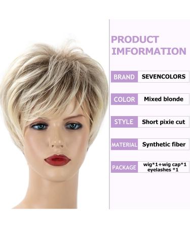 Short Blonde Pixie Cut Synthetic Wig for White Women - Natural Layered Short Hair Wig in Mixed Blonde Tones - Buy Online on GoSupps.com