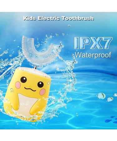 Kids Electric Toothbrush U-Shaped Ultrasonic Automatic with 2 Brush Heads | Six Cleaning Modes | IPX7 Waterproof | Cartoon Design | Ages 2-7 Yellow - Buy Online on GoSupps.com