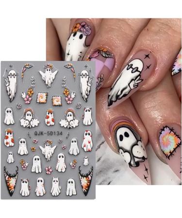 5D Halloween Nail Stickers 4 Sheets 5D Self-Adhesive Embossed Nail Decal Ghost Nail Art Decoration Design Supplies - Buy Online on GoSupps.com