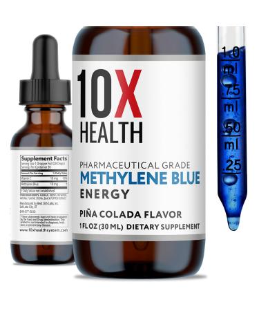 10X Health Methylene Blue Drops with Black Pepper Extract - 30ml Methylene Blue Pharmaceutical Grade Liquid - Promotes Energy Focus & Cognitive Support - Pina Colada Flavor Vegan Non-GMO