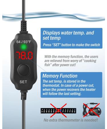 Adjustable 50-200W Submersible Aquarium Heater with LED Display - Ideal for 10-40 Gallon Tanks - Buy Online on GoSupps.com
