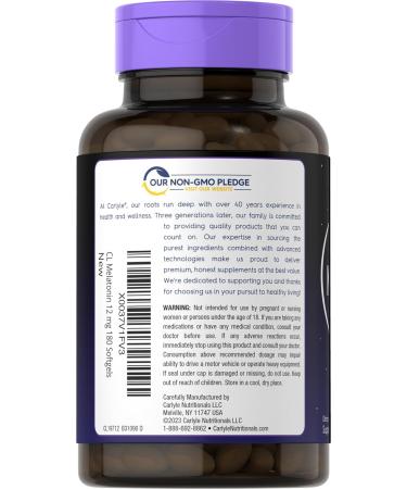 Carlyle Melatonin 12 mg | 180 Softgel Capsules | Adult Extra Strength Support Supplement | Non-GMO Gluten Free - Buy Online on GoSupps.com