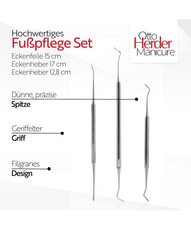 Otto Herder 3-Part Feusspflege Instruments Set - 2 Corner Lifters (17cm & 12.8cm) & Curved/Straight Corner File (15cm) for Optimal Foot Care - International Shipping Available - Buy Online on GoSupps.com