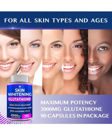 Glutathione Whitening Pills - 2000mg 180 Capsules - Skin Lightening, Dark Spot Remover, Hyperpigmentation Treatment - Buy Online on GoSupps.com