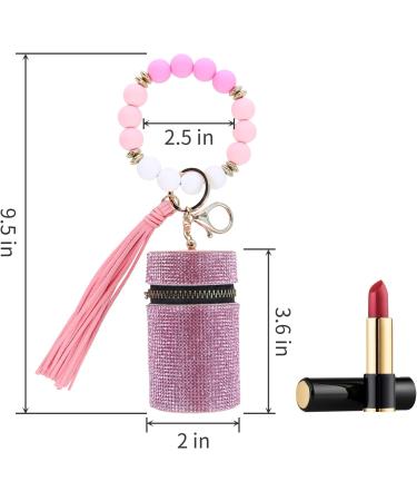 Stylish Pink Leather Lipstick Case Keychain | Travel Lip Gloss Organizer & Makeup Storage for Purse - Buy Online on GoSupps.com