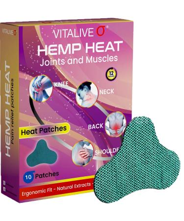 Hemp Pain Patches x10 | Natural Deep Heat Patches | Heat Pads | Hemp Cream Formula | Self Adhesive Direct to Skin | Apply on Muscle Joints Shoulder Neck Back Hip Knee | Up to 12 Hours Warm Sensation 10x13.5cm
