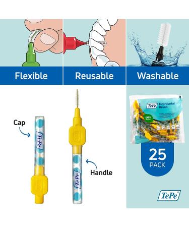 TEPE Interdental Brush Original Soft Dental Brush Pack of 25 - 0.7mm Medium Gaps - Size 4 Yellow - Buy Online on GoSupps.com
